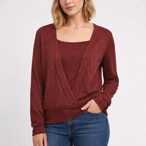 Dark Red Long Sleeve Wrap-Style Sweater Top Women’s Small